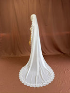 vintage veil,bridal mantilla veil,chiffon veil,lace trim veil,floor length veil,veil with lace trim